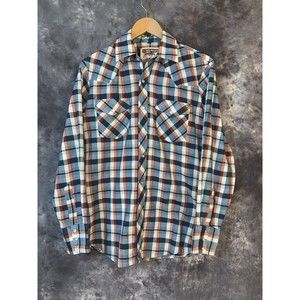Youngbloods Mens Medium 15 - 15.5 Western Pearl Snap Plaid Cotton Blend Shirt